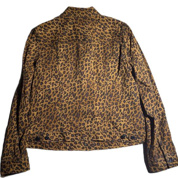 Vtg Y2K Lauren Ralph Lauren Brown Cotton Denim Leopard Print Button Up Jacket L - Picture 2 of 3